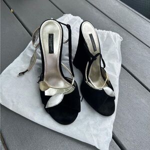 Dolce& Gabbana Elegant Black and Silver Wedge Sandals